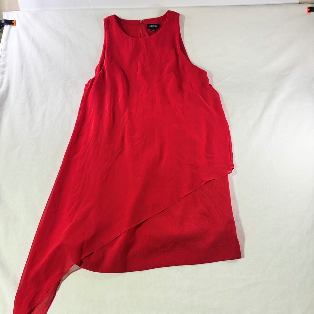 Tahari Arthur S Levine Dress Womens 10 Red Chiffon Layered Asymmetric Shift Midi